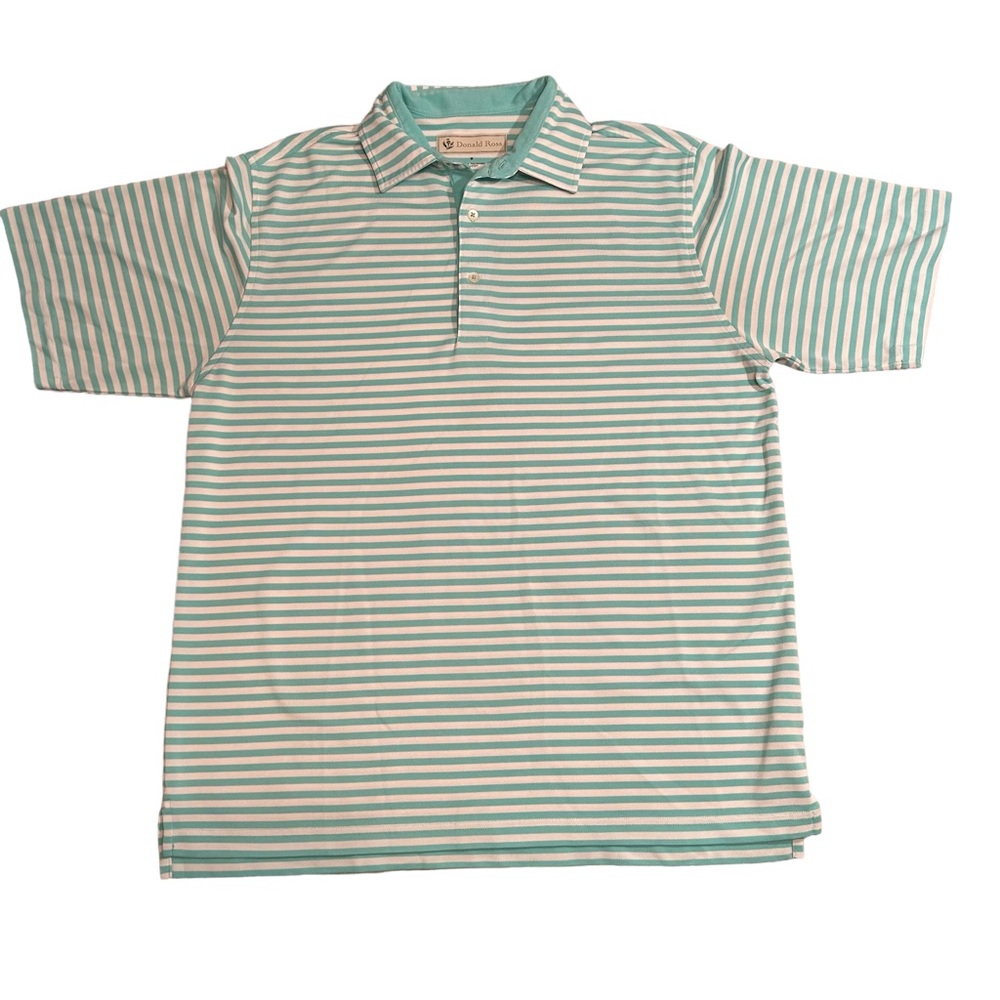 Donald Ross Green And White Striped Polo Shirt.